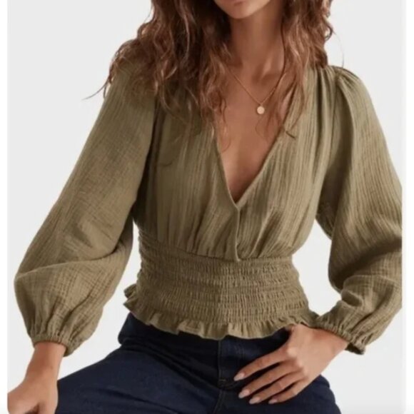 SOLD Madewell Julianne Lightspun Smocked Waist Cotton Gauze Wrap Top - Picture 1 of 5